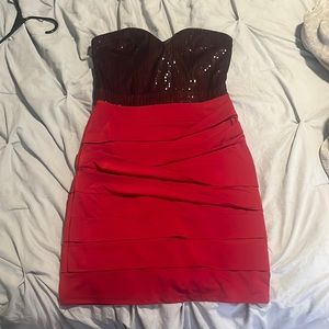 Red/Black Sequined Strapless Dress
